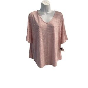 Liz Claiborne PXL Blouse Cabaret Red Striped Linen Blend Top 3/4 Bell Sleeve NWT